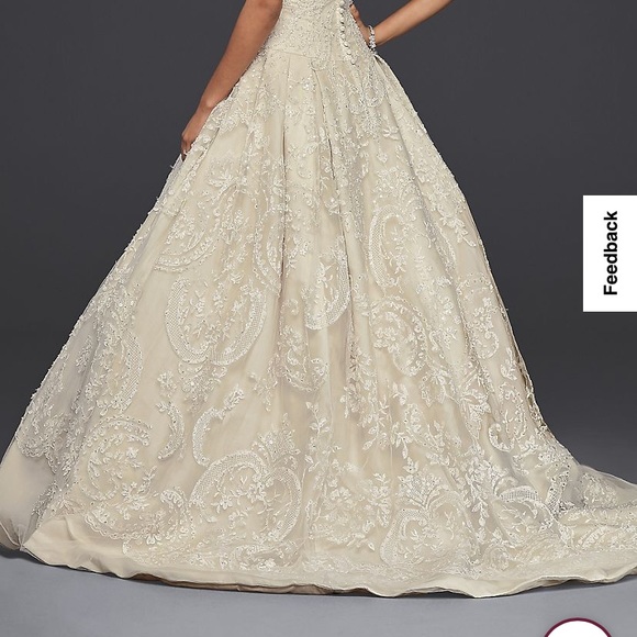 Oleg Cassini Beaded Lace Tulle Wedding Dress - Picture 2 of 9